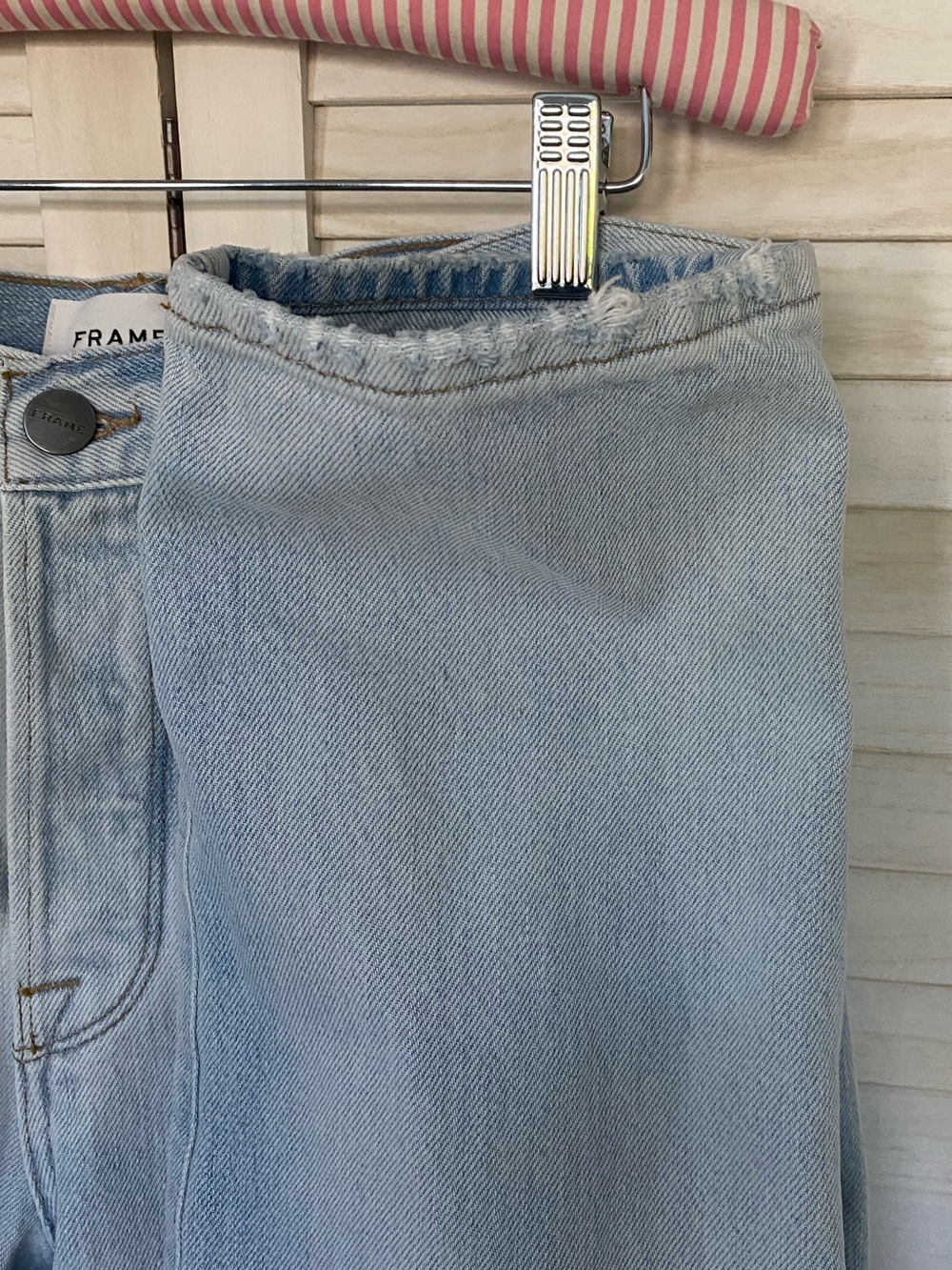 Frame Denim Light Blue Straight Leg Distressed Button Fly Jeans SZ 28 - Picture 10 of 14